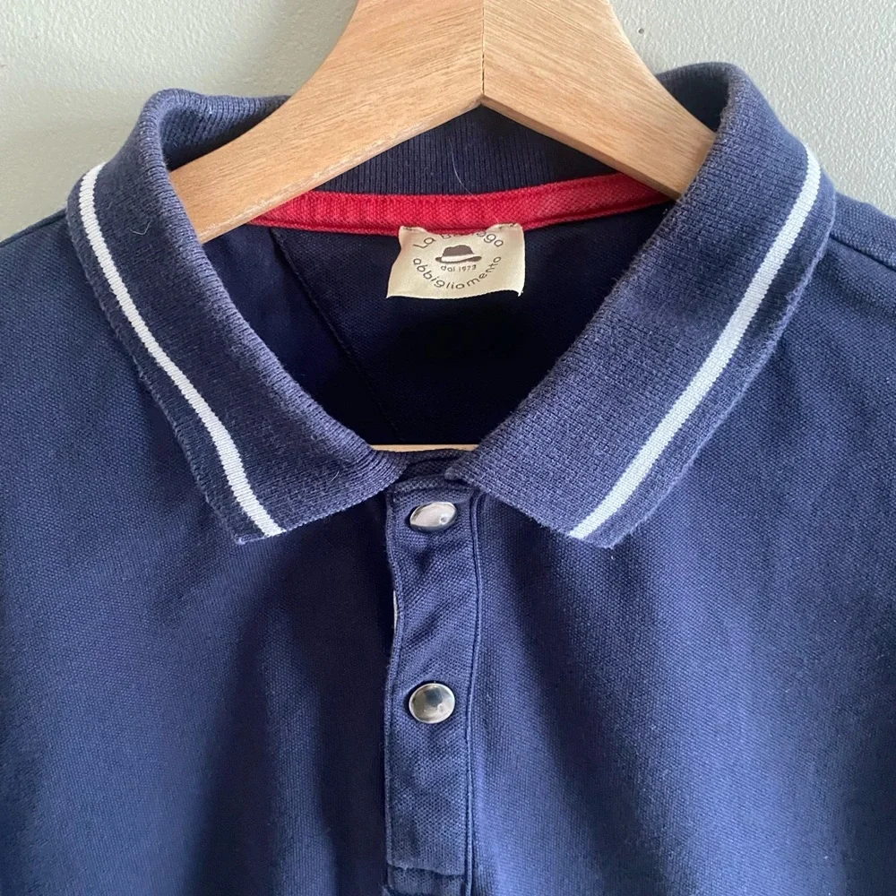 La Bottega Abbigliamento Polo‎ Shirt Mens L Navy Blue Italy Golf Nautical Preppy - Picture 4 of 9